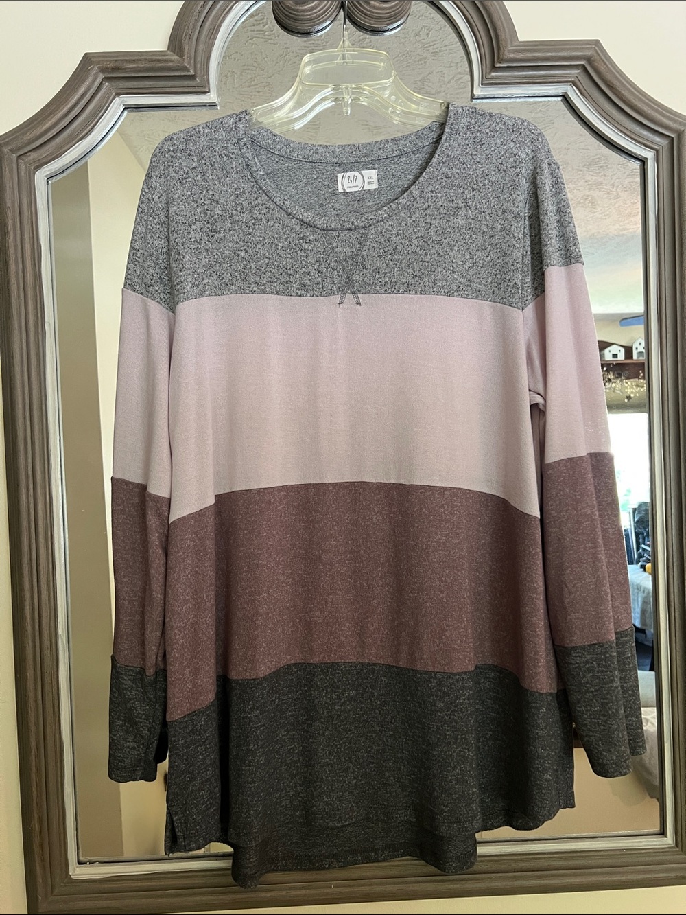 Colorblock Long Sleeve Tee in Gray, Pink & Brown